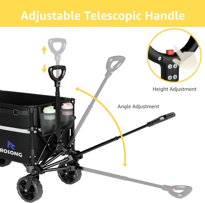 Collapsible Wagon Cart with Wheels Foldable - Folding Utility Heavy Duty Wagons Carts for Grocery Sports Garden Shopping Camping Wheelbarrows (Black, 120L)