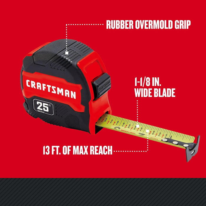 25-Ft Tape Measure with Fraction Marketing, Retractable, Manual-Locking Blade (CMHT37443S)