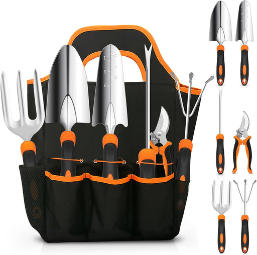 Gardening Tool Set,  Stainless Steel Heavy Duty Gardening Tool Set, with Non-Slip Rubber Grip, Storage Tote Bag, Outdoor Hand Tools, Ideal Gardening Gifts for Women