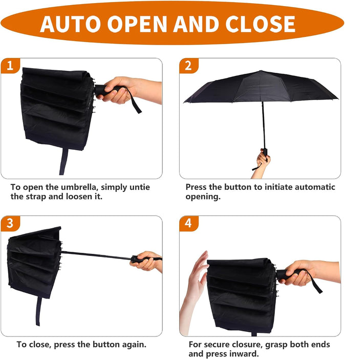 2 Pack 46 Inch Umbrellas, Double 10-rib, for Rain, Compact Travel