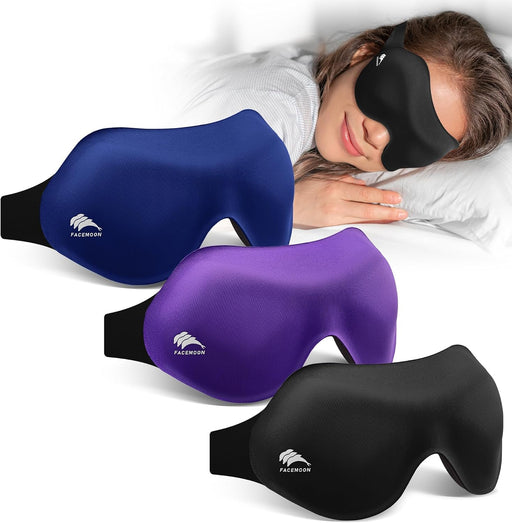 3 Pack Sleep Masks for Side Sleepers, True Blackout 3D Eye Mask for Sleeping, Zero Eye Pressure, Lash-Friendly, Adjustab