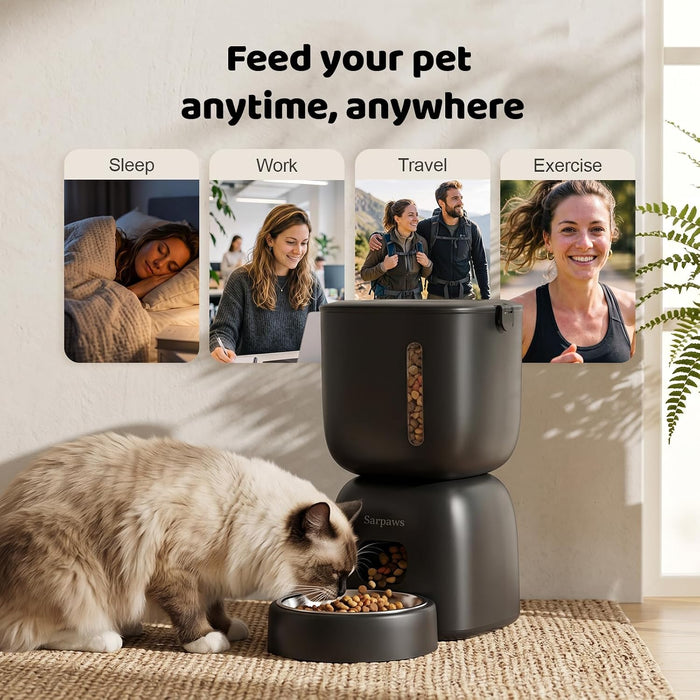 Automatic Cat Feeder, 3L Timed Pet Food Dispenser with 304 Stainless Steel Bowl, 10s Voice Recorder, Dual Power 180-Day 