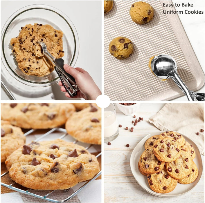 Cookie Scoop Set, 3Pcs Ice Cream Scoop, Cookie Scoops for Baking Set of 3, 18/8 Stainless Steel Cookie Scooper for Bakin