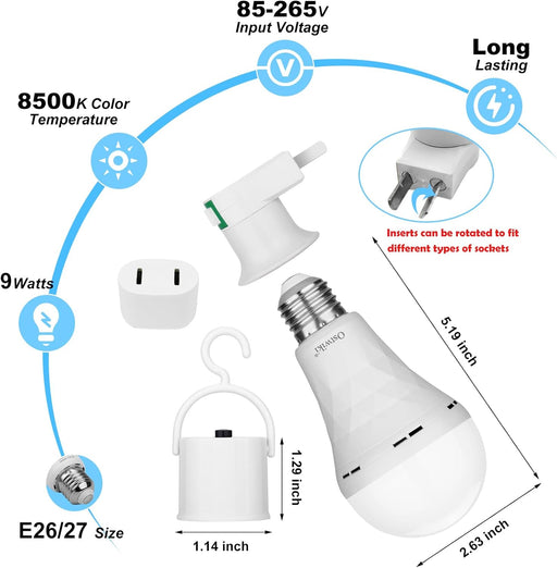6 Pack Rechargeable Emergency Light Bulbs Battery Operated Bulb