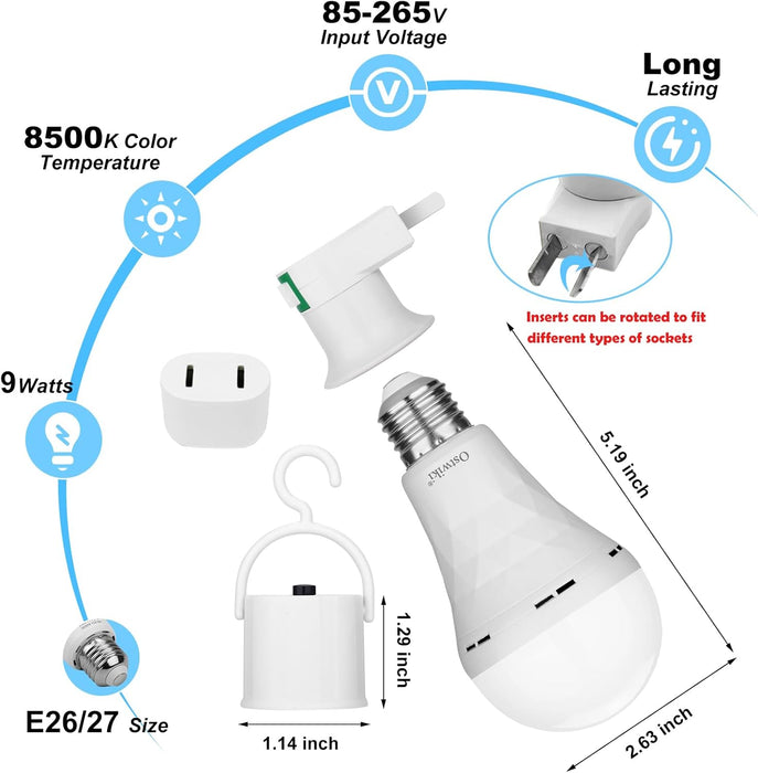 6 Pack Rechargeable Emergency Light Bulbs Battery Operated Bulb
