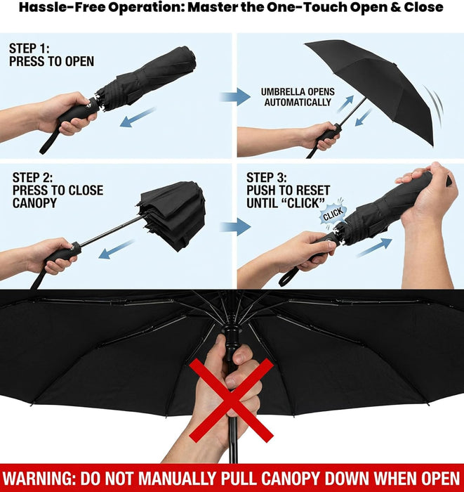 Compact Travel Umbrella - Windproof Auto Open/Close, Small Folding Umbrella for Rain - Lightweight & Durable with Fiberg