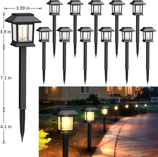 Solar Lights Outdoor,12 Pack 3000K Waterproof Auto On/Off Solar Pathway Lights for Your Garden, Landscape, Path, Yard, P