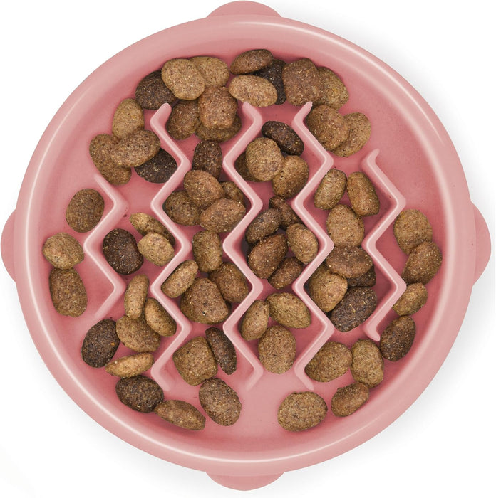 Fun Feeder Slo Bowl Dog Slow Feeder, Wave, Pink, 5.8"