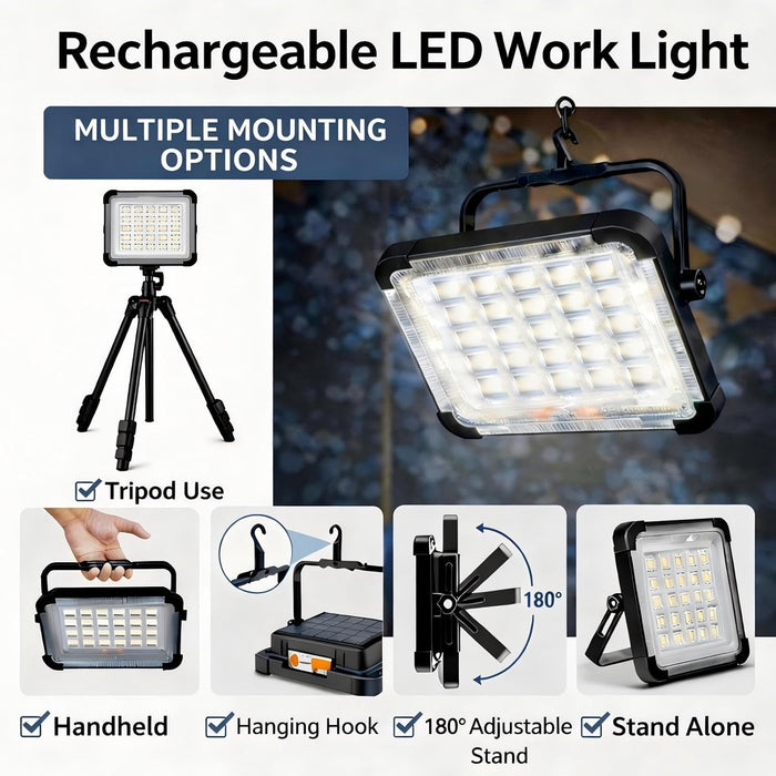 Solar Rechargeable Camping Work Light, 7200mAh Portable Flood Light