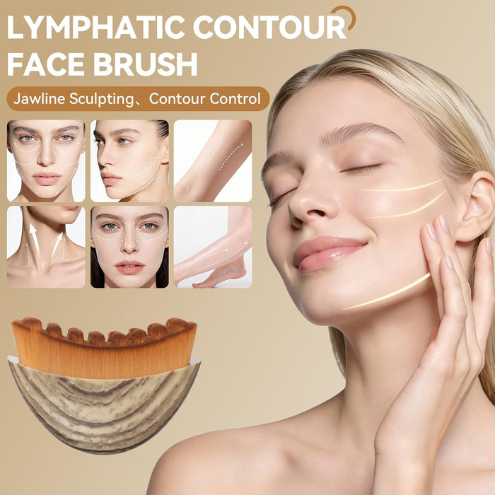 2PCS Lymphatic Contour Face Brush & Stainless Steel Gua Sha Tool Set, for Face and Neck Massage gua sha, Jawline Puffine