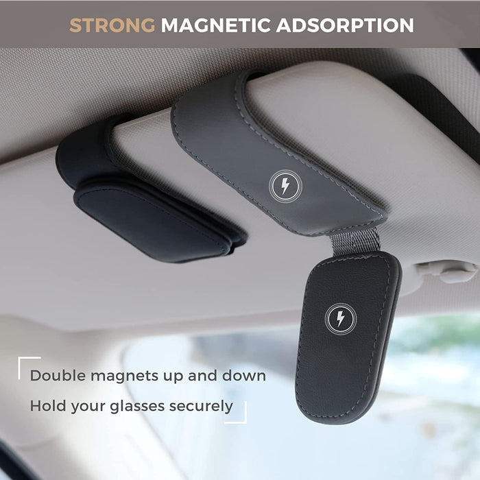 Magnetic Leather Car Sunglass Holder, Visor Sunglasses Holder Clip, 1 Pack