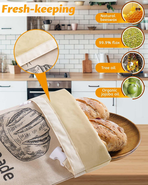 2 Pack Beeswax Bread Bags for Homemade Sourdough Reusable Beeswax Bread Bag