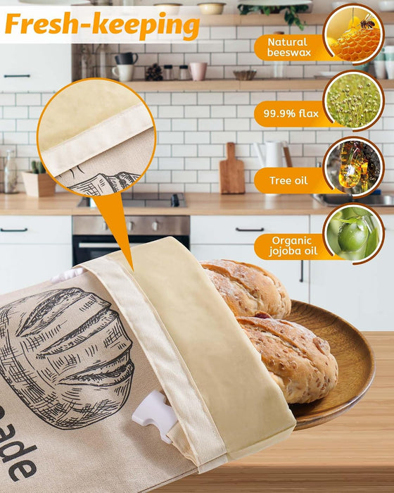 2 Pack Beeswax Bread Bags for Homemade Sourdough Reusable Beeswax Bread Bag