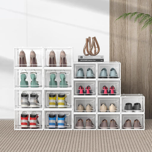 12 Pack Large Stackable Clear Plastic Shoe Storage Boxes Organizer, White