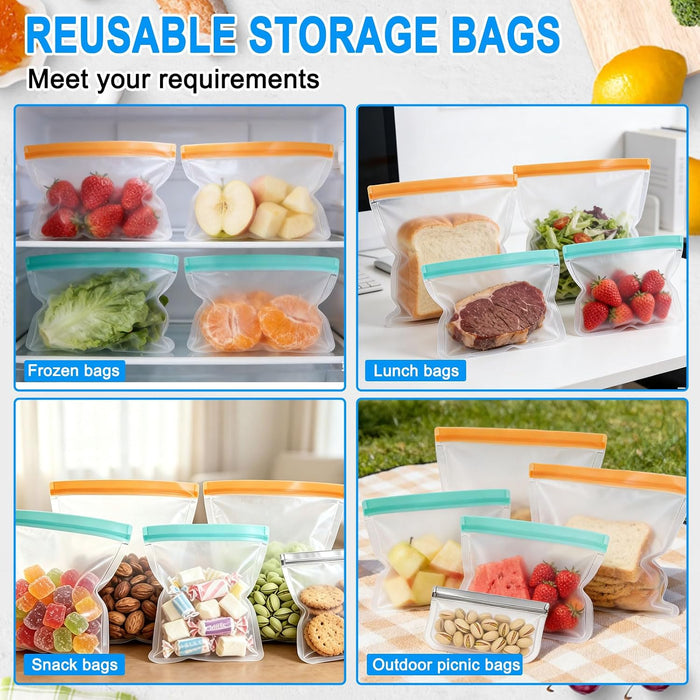 10 Pack Reusable Food Storage Bags Freezer Safe Dishwasher Leakproof