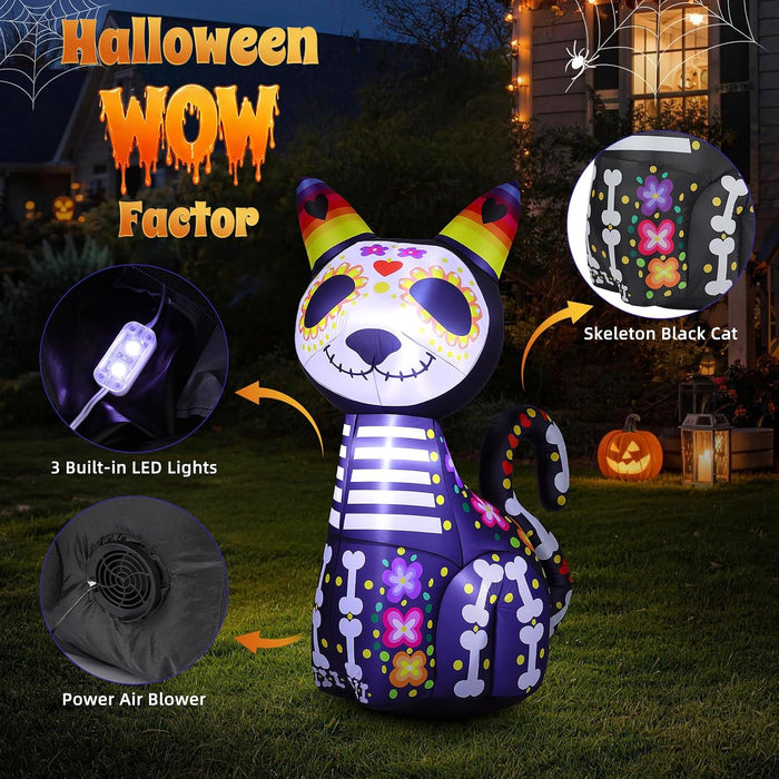 4.4FT Halloween Inflatables Outdoor Decoration, Day of The Dead Black Cat