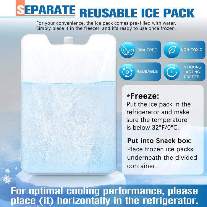 Chilled Portable Snackle Box Container with Ice Pack, Divided Serving Tray with Insulated Bag, Beach Essentials for Summ