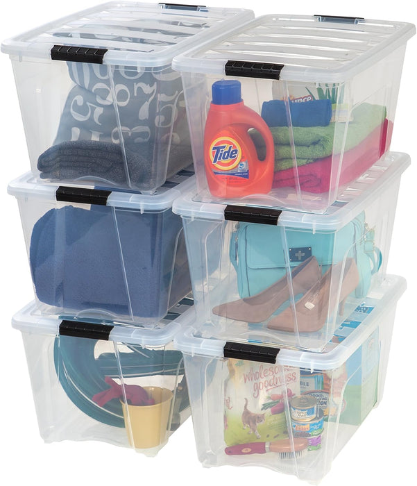 6-Pack 54 Quart Storage Bins with Lids, Clear