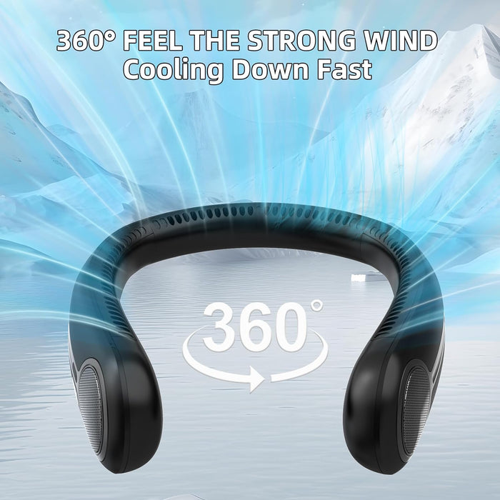 Portable Neck Fan, Personal Wearable Bladeless Fan, 6000mAh USB Rechargeable, 360° Airflow, LED Display, 4-Speeds, Hands