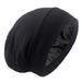 Silk Satin Lined Bonnet Sleep Cap - Adjustable Stay on All Night Hair Wrap Cover Slouchy Beanie for Curly Protection Women and Men Solid Black