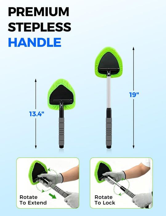 XINDELL Interior Windshield Cleaner Tool – Car Interior Window Cleaning Kit with Extendable Handle & 4 Microfiber Pads, 