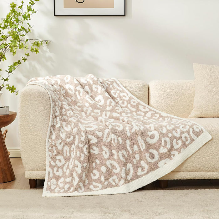 Leopard Throw Blanket for Couch Bed Sofa 50x60 inches, Reversible Beige Leopard Blanket Ultra Soft Cozy Blankets for Women Mothers Birthday Gifts