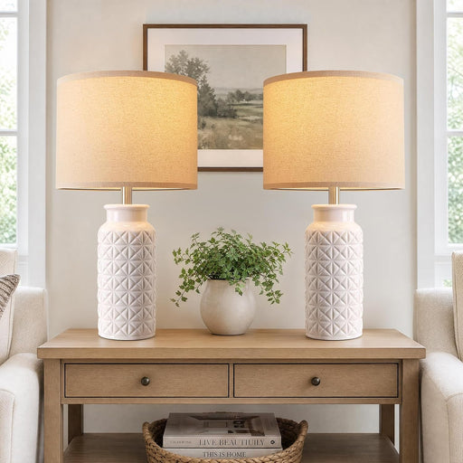 22.6" Modern Ceramic Bedside Lamps Set of 2, Lamps for Bedroom,White