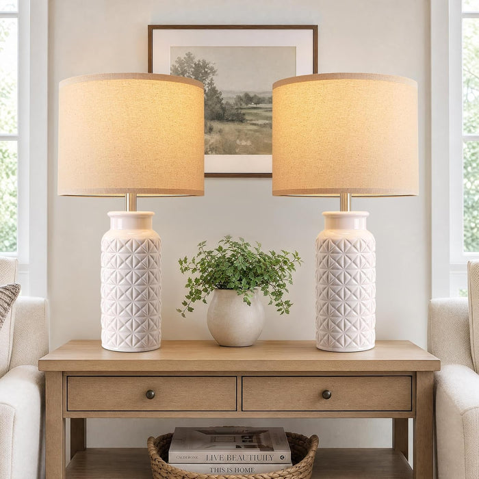 22.6" Modern Ceramic Bedside Lamps Set of 2, Lamps for Bedroom,White