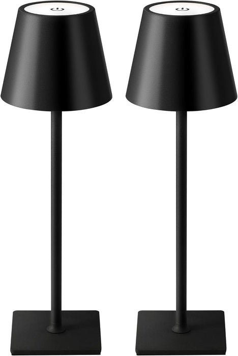 2 Pack Cordless Black Table Lamps, Rechargeable Portable LED Desk Lamps