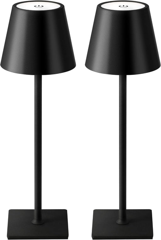 2 Pack Cordless Black Table Lamps, Rechargeable Portable LED Desk Lamps