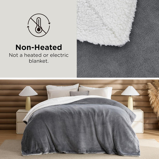 GentleSoft Sherpa Fleece Throw Blanket for Couch, Non-Heated, Thick & Warm Cozy Comfort Blanket for Winter Fall, Soft Fuzzy Plush Throw Gifts for Women and Men, Grey, 50x60 Inches