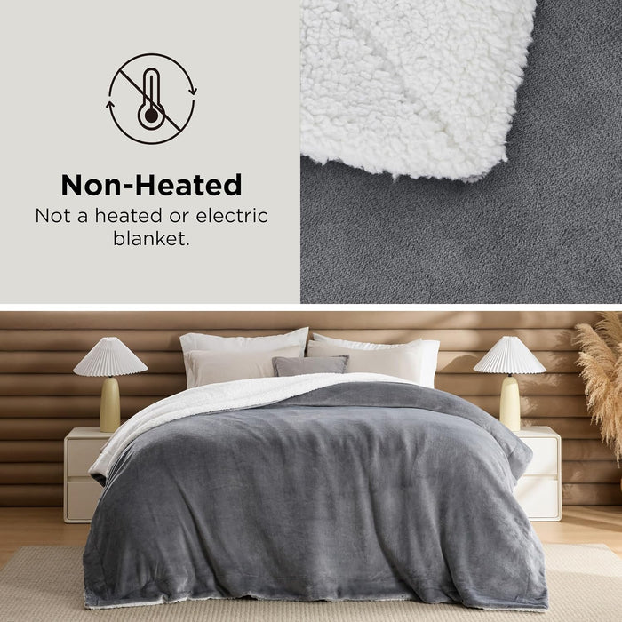 GentleSoft Sherpa Fleece Throw Blanket for Couch, Non-Heated, Thick & Warm Cozy Comfort Blanket for Winter Fall, Soft Fuzzy Plush Throw Gifts for Women and Men, Grey, 50x60 Inches