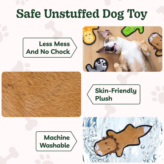 No Stuffing Dog Toys Crinkle Squeaky, Long Lasting Chews for Aggressive, Durable Plush Dog Puppy Chew Toys for Teething, with 6 Tough Layers for Small Medium Large Breed-5pack,Large