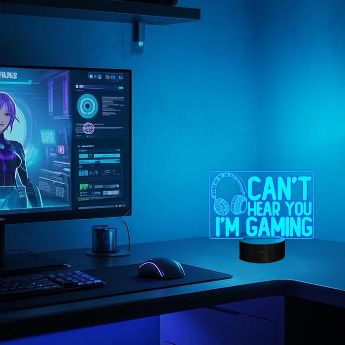 Can't Hear You I'm Gaming Night Light, Headset Graphic Video Games Gamer Gift Funny 3D Illusion Lamp 16 Colors Changing 