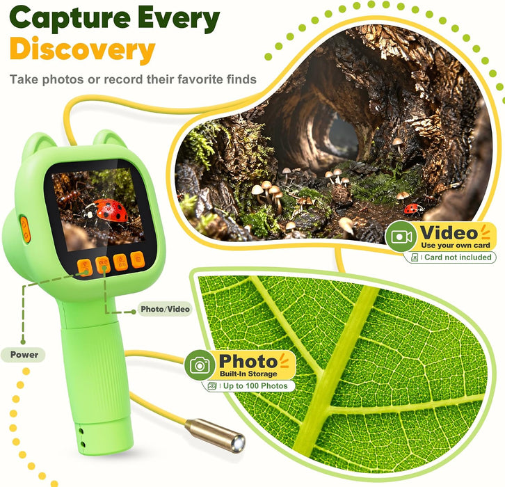 Kids Microscope with Borescope Camera,Dual-View STEM Explorer Kit