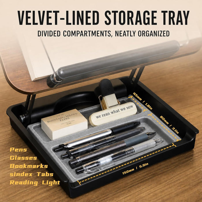 Adjustable Wooden Book Stand with Storage and Reading Light