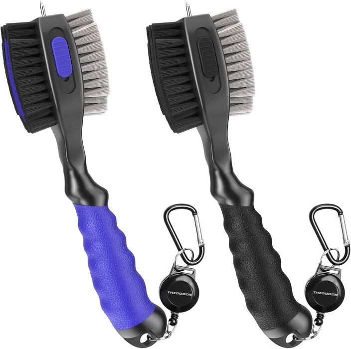 2 Pack Golf Club Brushes and Groove Cleaner 2 ft Retractable Zipline Carabiner Golf Brush Head with Retractable Spike Co