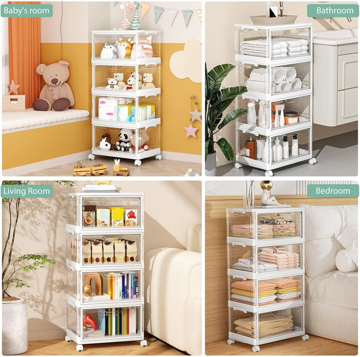 Clear Storage Bins with Lids - 4 Tier 23qt Plastic Stackable Bins