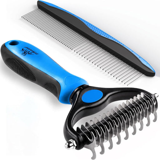 Deshedding Brush & Metal Comb Grooming Combo