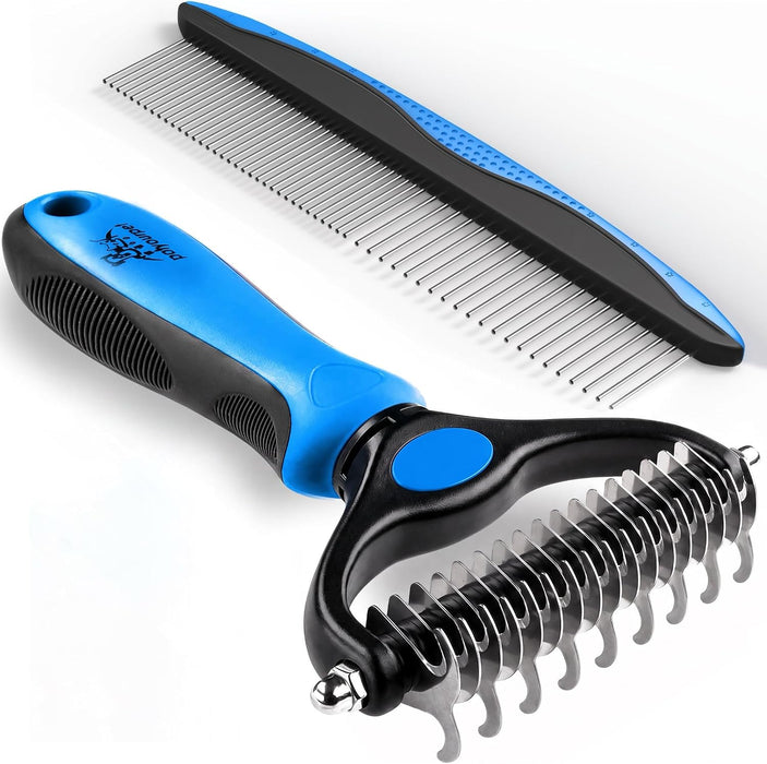 Deshedding Brush & Metal Comb Grooming Combo