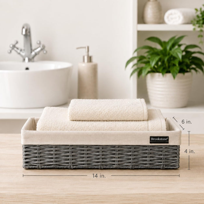 Over the Toilet Tank Wicker Storage Basket, Bathroom and Closet Organizers and Storage Bins with Fabric Liner, Grey, 2 P