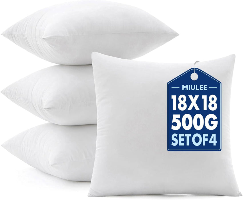 18x18 Pillow Inserts 4 Pack, 100% Virgin Fiber Filling Throw Pillows