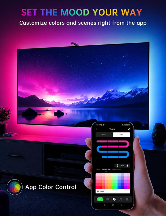 Upgraded TV LED Backlight with Sensor, LED Sync Lights for TV 55-65 Inch