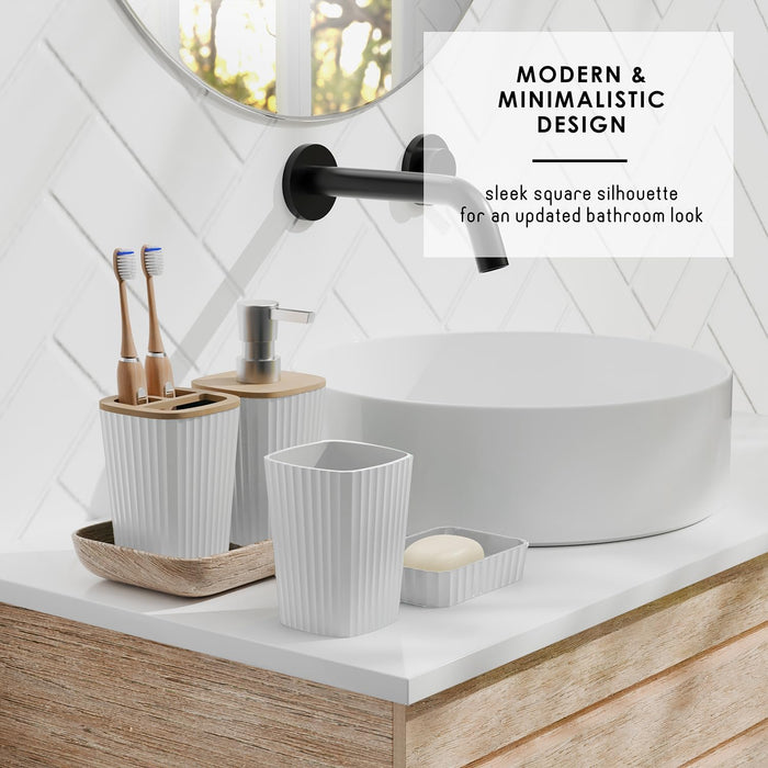 Bathroom Set - White Bathroom Accessories Set, 6PC Bathroom Accessory Set, Bathroom Sets with Toilet Brush, Trash Can & Soap Dispenser