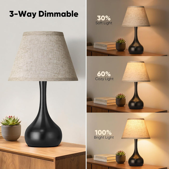 Touch Table Lamp for Bedroom Set of 2, 3-Way Dimmable Bedside Lamp for Nightstand, 17” Farmhouse Metal Desk Lamp with Li