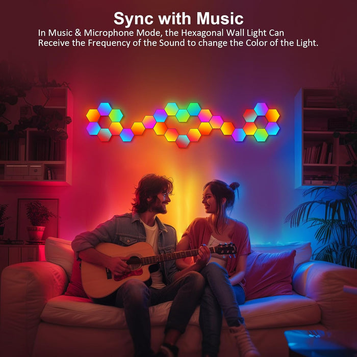 Hexagon LED Light Panels 8 Pack – RGB Wall Decor Lights with Music Sync, App & Remote – Modular Home & Christmas Decor f