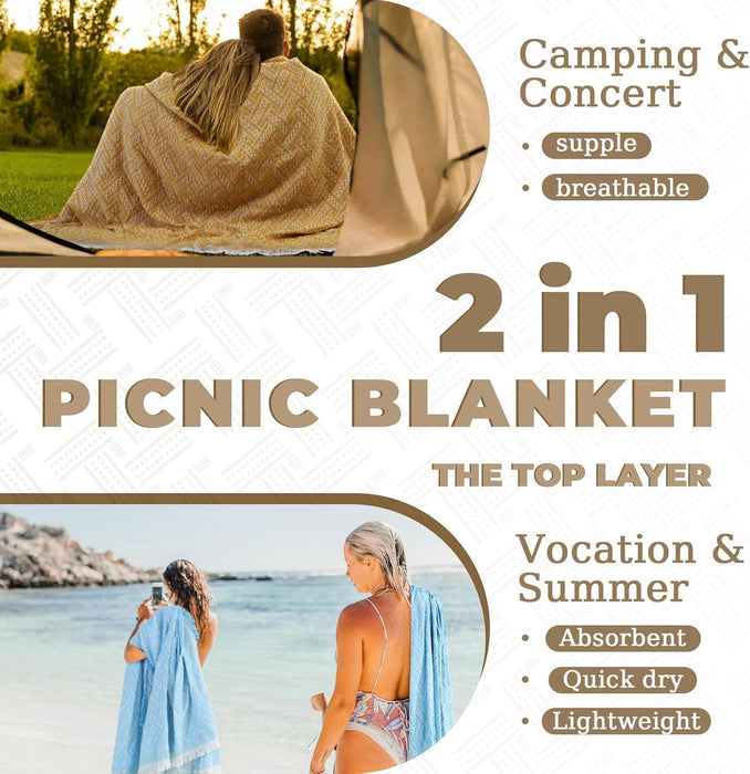2 in 1 Extra Large Rug Outdoor Picnic Blanket Waterproof Woven Boho Mat Giant Beach Towel Travel Essential Yoga Accessor