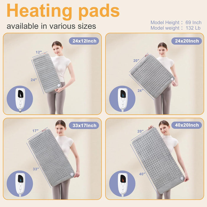 Heating Pad,Electric Heating Pad,Heating Pad for Back,Silvergray,24x12In