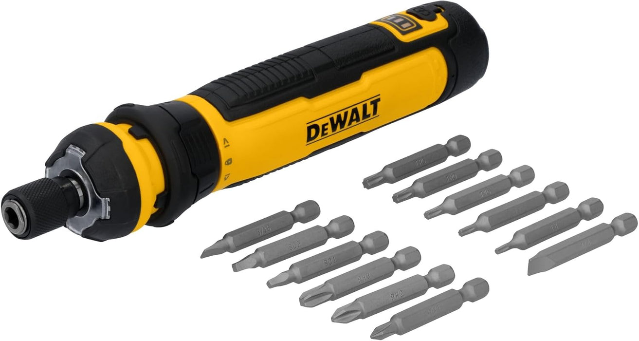 DEWALT Cordless Screwdriver, 4V USB Rechargeable Electric Screwdriver with 12 pcs Screwdriver Bit Set, LED Light, FLEXDR