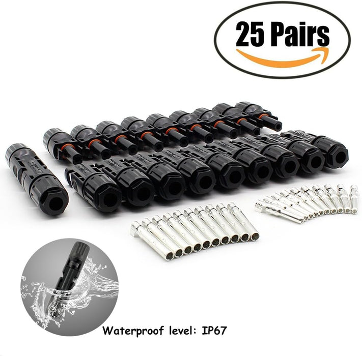 25Pairs / 50PCS Solar Connectors - Male & Female IP67 Waterproof Connector (25 Pairs Solar connectors)